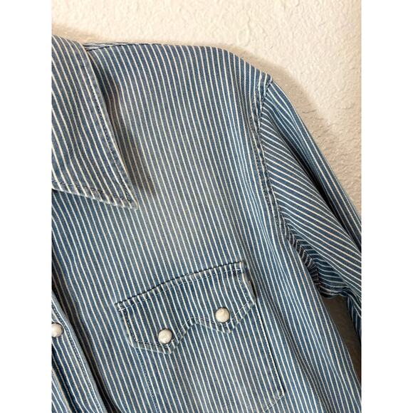 The Kooples Blue Striped Western Snap Shirt Size 3 (Fits M) - Picture 4 of 9
